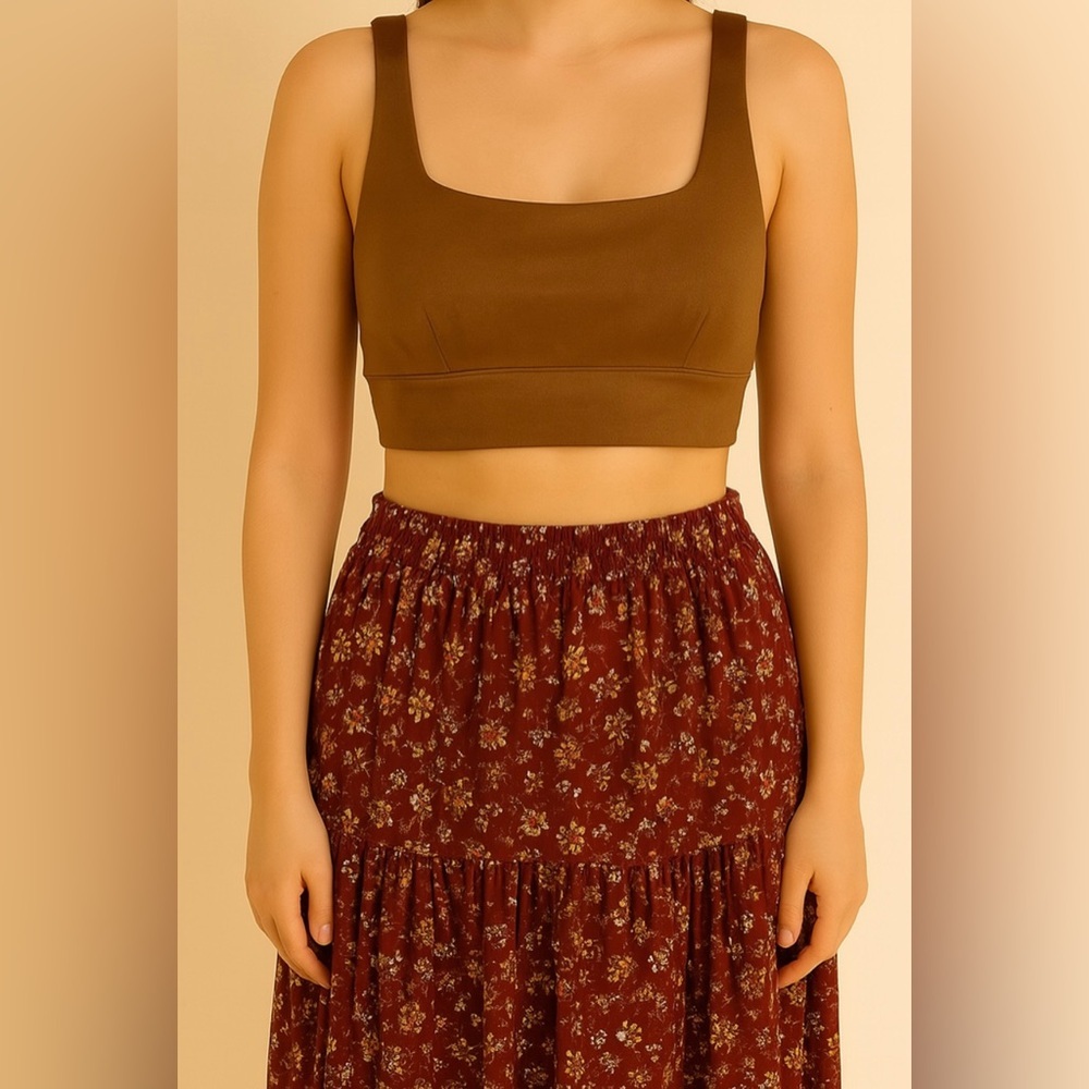 Spanx Faux Suede Crop Top Caramel Brown‎ Longline Square Neck Size Large - Picture 4 of 14